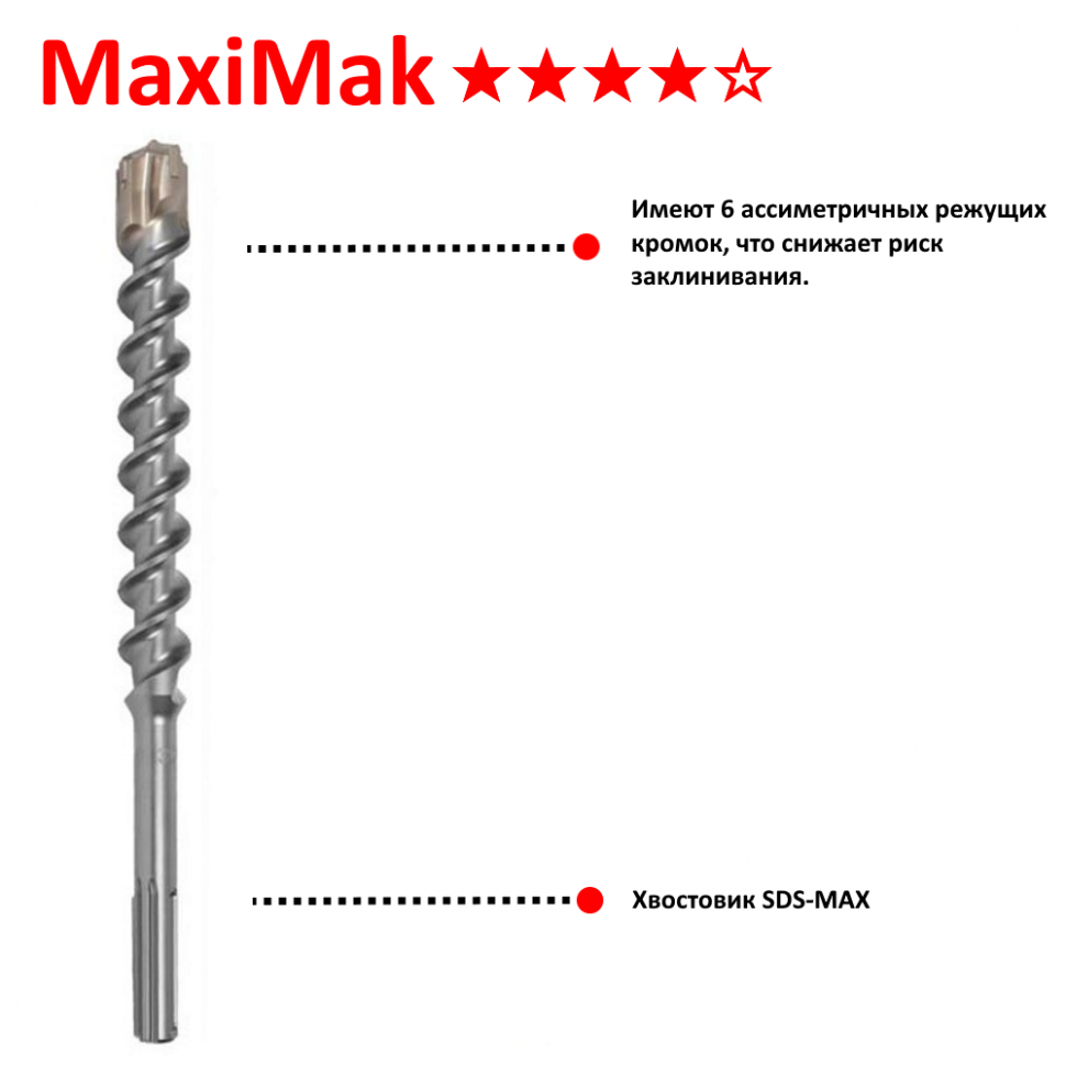 Бур с шестью ассиметричными кромками SDS-MAX MaxiMak 22x400x540 Makita B-05430