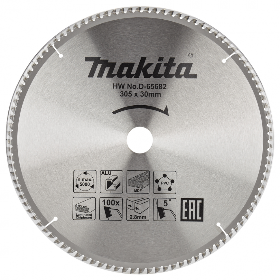 Пильный диск универсальный для алюминия/дерева/пластика, 305x30x100T Makita D-65682