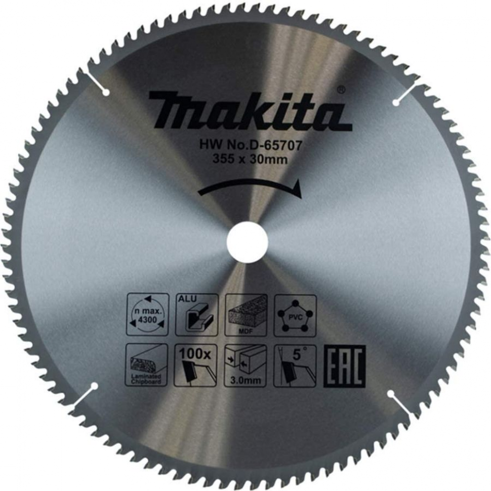 Пильный диск универсальный для алюминия/дерева/пластика, 355x30x100T  Makita D-65707